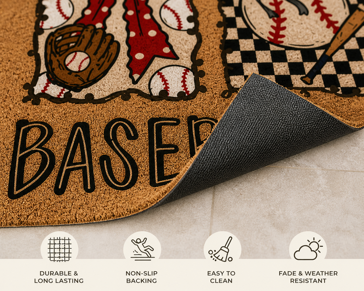 Baseball Season Doormat – Baseball Front Door Mat – Sports Mom Decor – Game Day Porch Rug – Outdoor Entry Mat