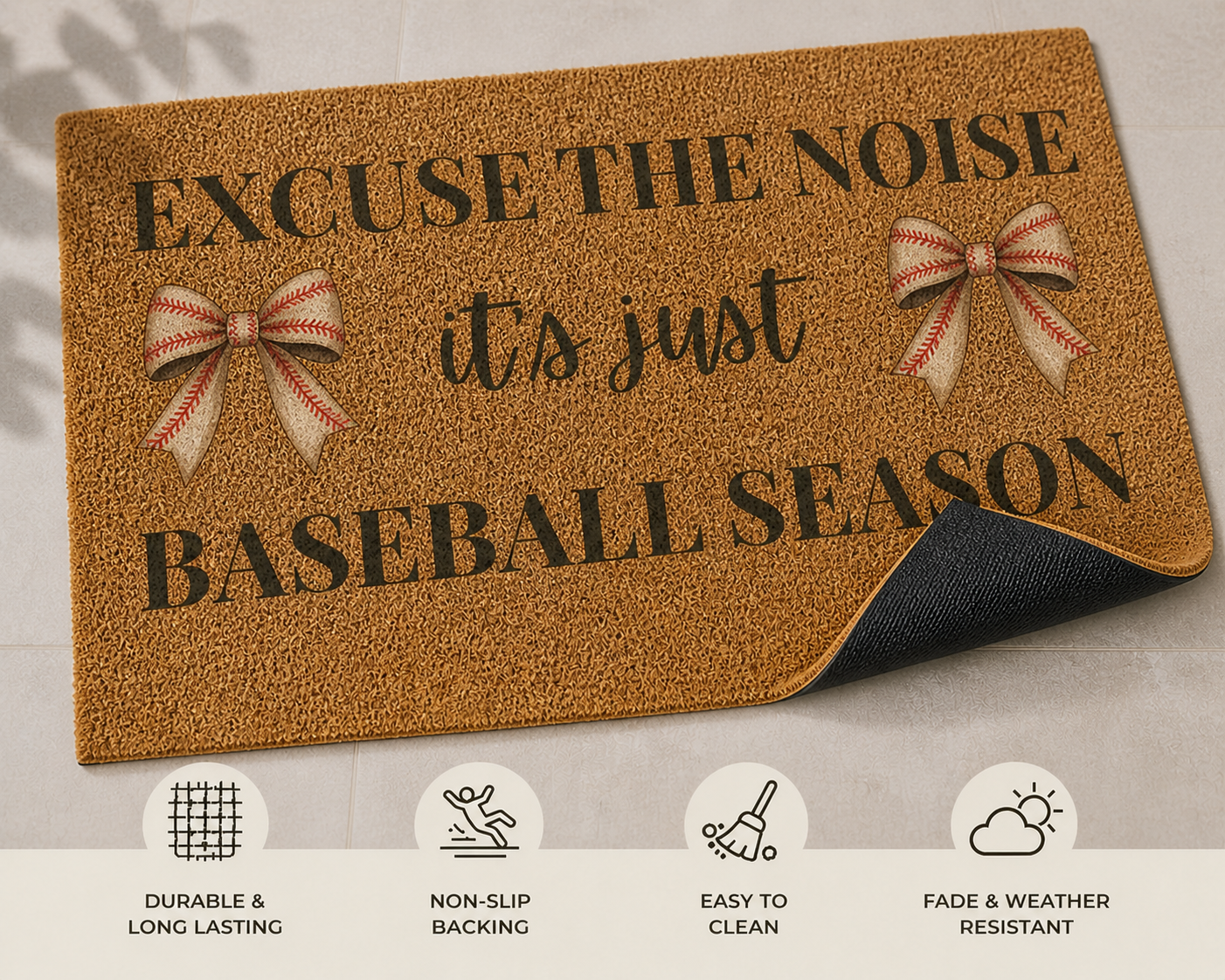Baseball Season Doormat – Funny Baseball Welcome Mat – Sports Family Doormat – Front Porch Rug – Baseball Mom Gift – Outdoor Coir Mat