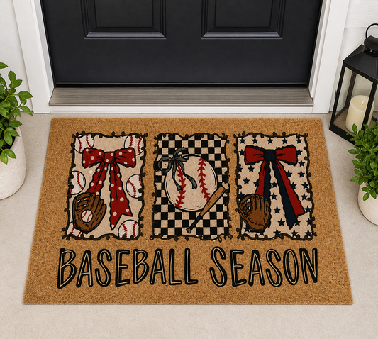 Baseball Season Doormat – Baseball Front Door Mat – Sports Mom Decor – Game Day Porch Rug – Outdoor Entry Mat