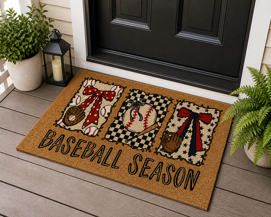 Baseball Season Doormat – Baseball Front Door Mat – Sports Mom Decor – Game Day Porch Rug – Outdoor Entry Mat