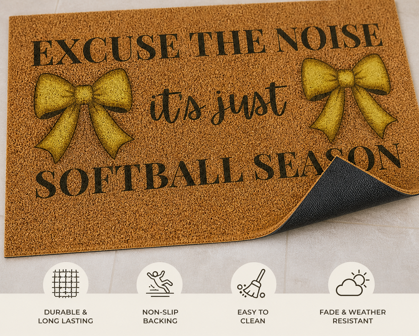 Softball Season Doormat – Excuse The Noise It’s Just Softball Season – Softball Mom Decor – Sports Front Door Mat – Game Day Porch Rug