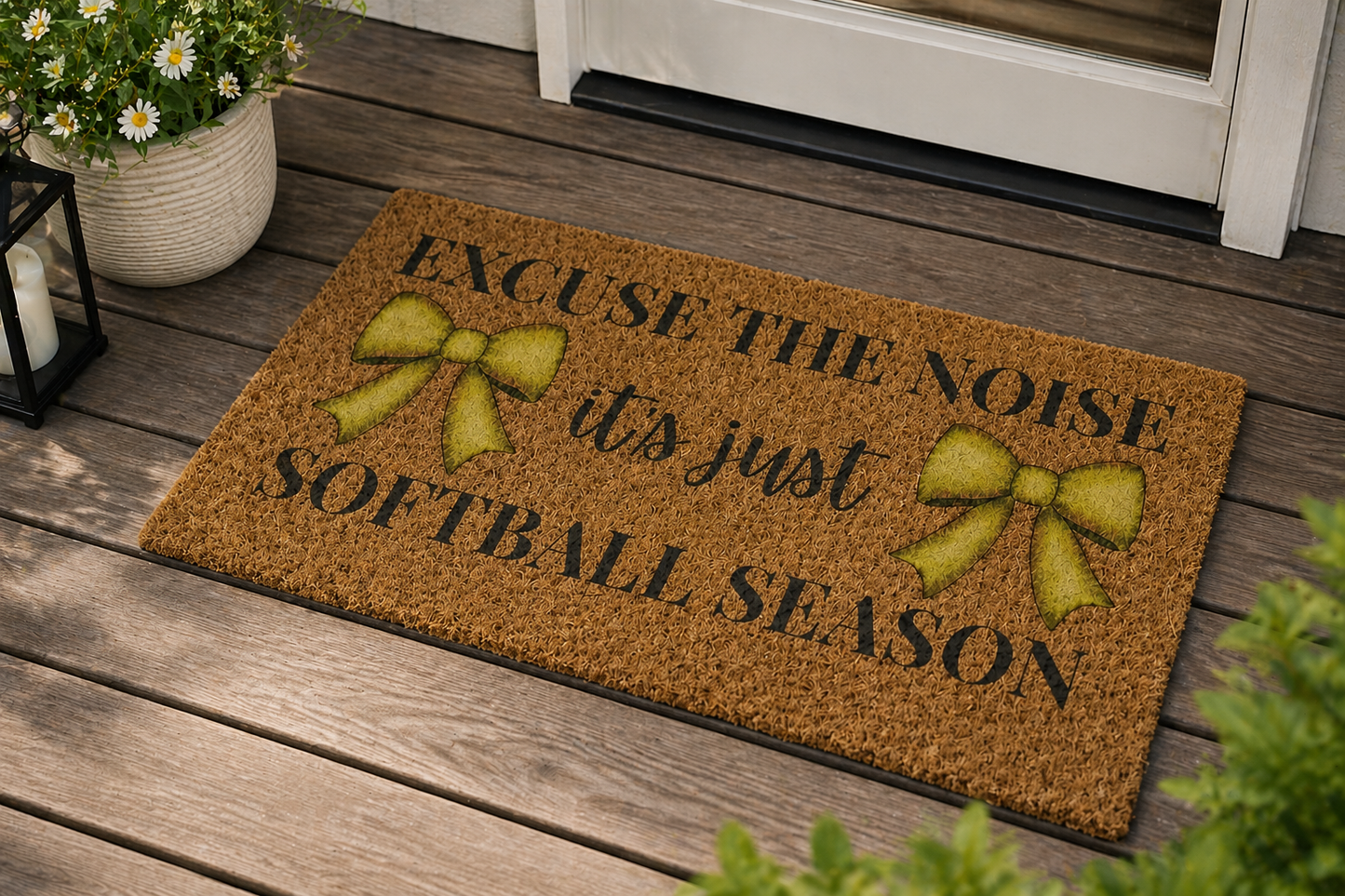 Softball Season Doormat – Excuse The Noise It’s Just Softball Season – Softball Mom Decor – Sports Front Door Mat – Game Day Porch Rug