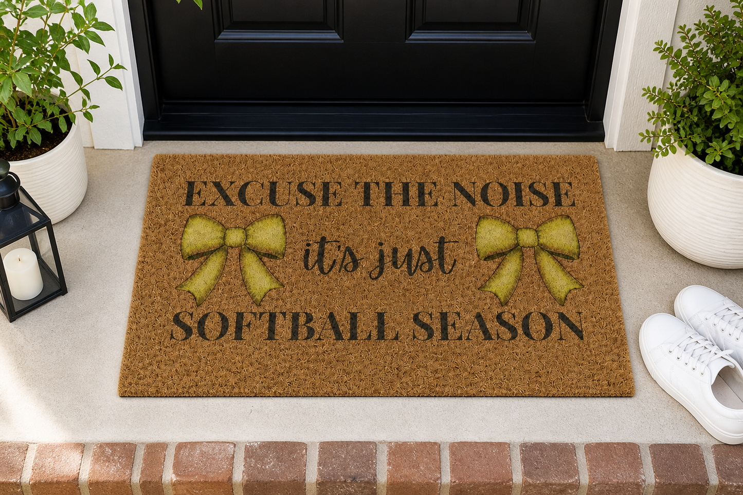 Softball Season Doormat – Excuse The Noise It’s Just Softball Season – Softball Mom Decor – Sports Front Door Mat – Game Day Porch Rug