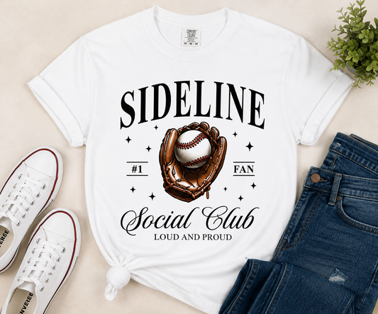 Sideline Social Club Shirt – Baseball Mom Tee – Game Day Shirt – Vintage Baseball Graphic Tee – Sports Mom Shirt – Unisex T-Shirt